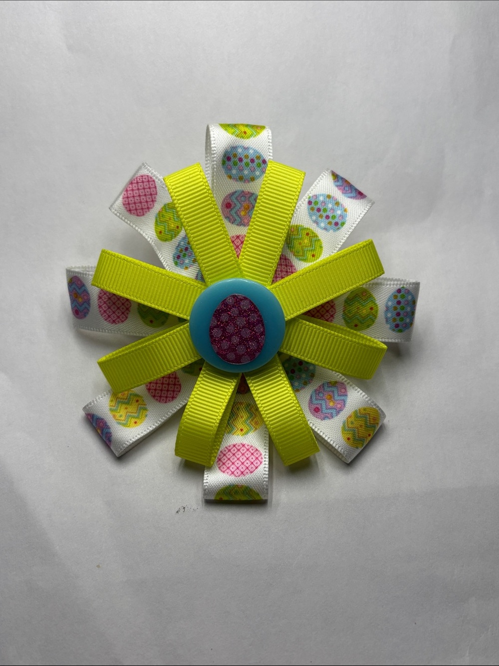 Easter Egg Ribbon Flower Hair Bow - Yellow & Pastel